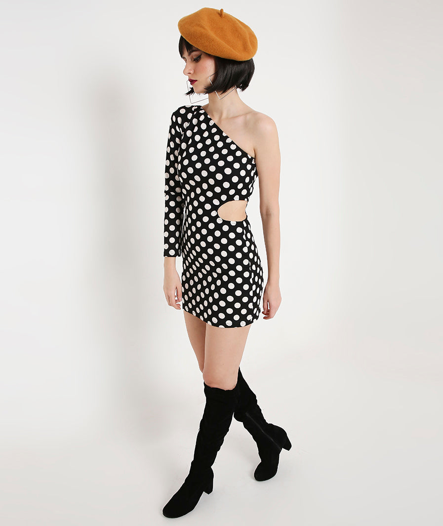 Retro Polka Dress with Side Cut Out
